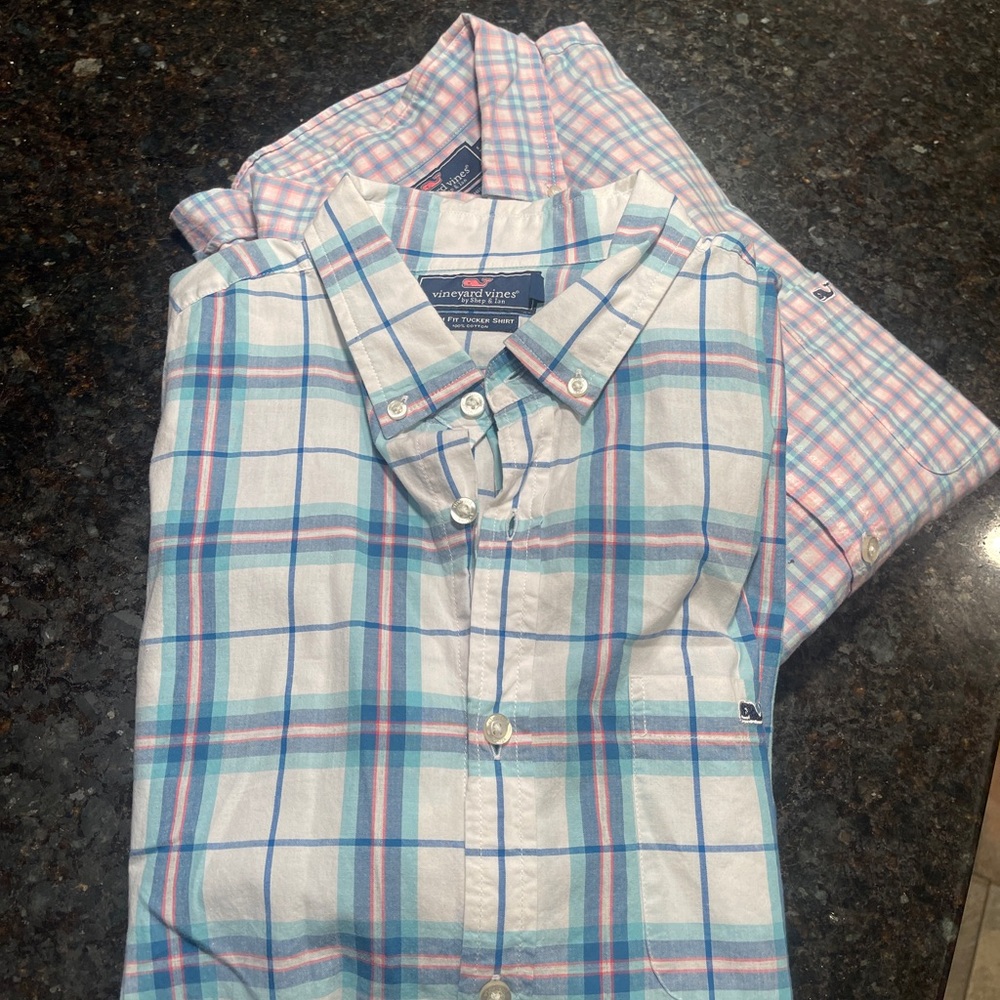 BOTH Vineyard Vines Blue and White Plaid Shirts
